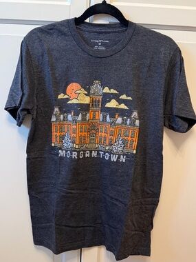 Morgantown Graphic Tee in Dark Gray & Orange - Casual Short Sleeve